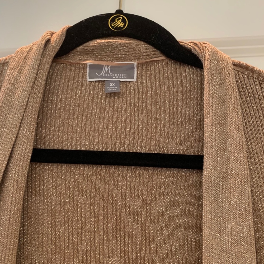 JM Collection gold shimmer shawl collar sweater 3X - Picture 2 of 5